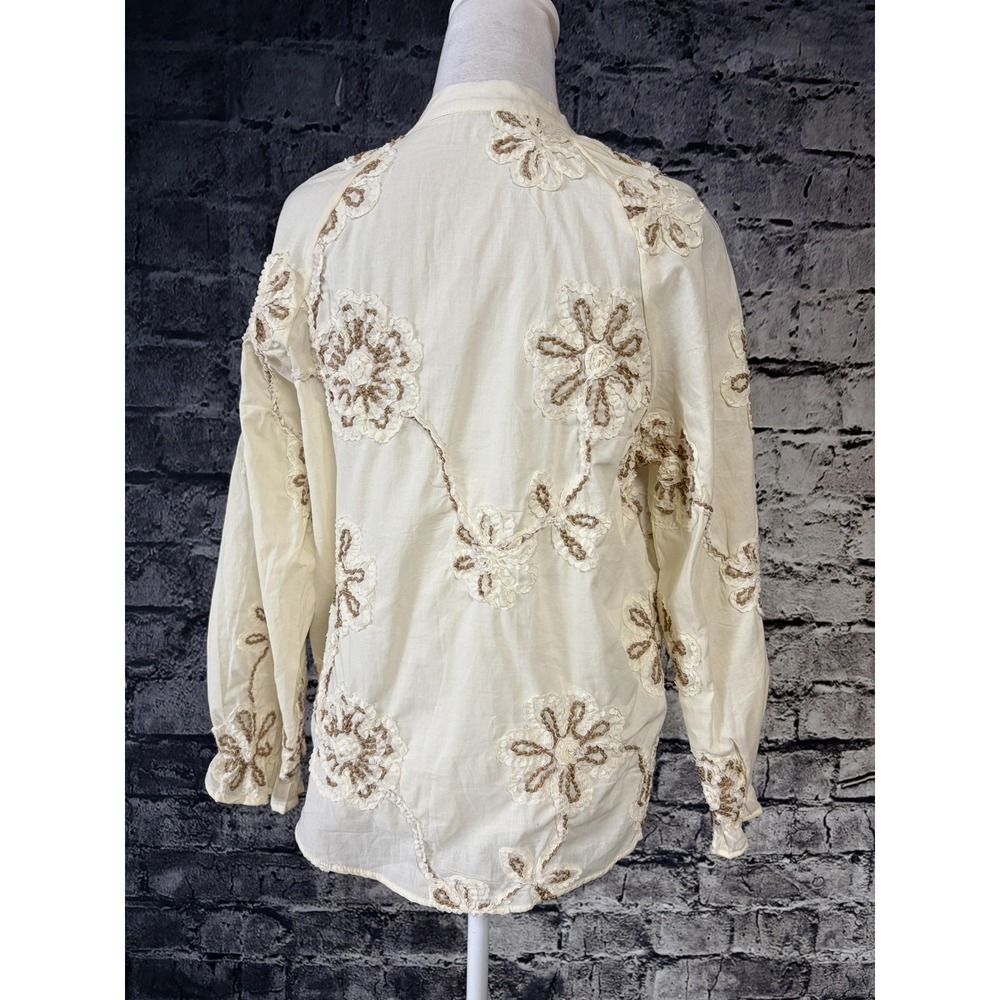 Zara Womens Medium White Embroidered Boho Peasant Tunic Top Cotton Long Sleeve - Picture 2 of 12